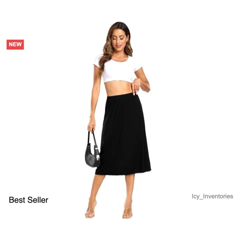 Long Half Slip Under Skirt with Lace Trim Elegant Minimal Chic Evening Wear - Picture 6 of 7